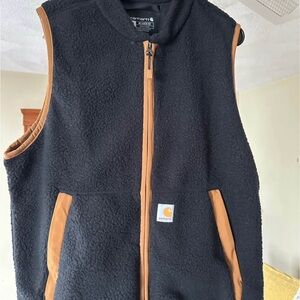 Carhartt Black Sherpa Vest with Brown Trim Accents